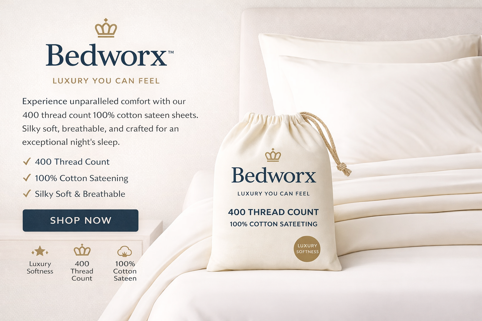Bedworx 100% Cotton 400thd Count Sheeting